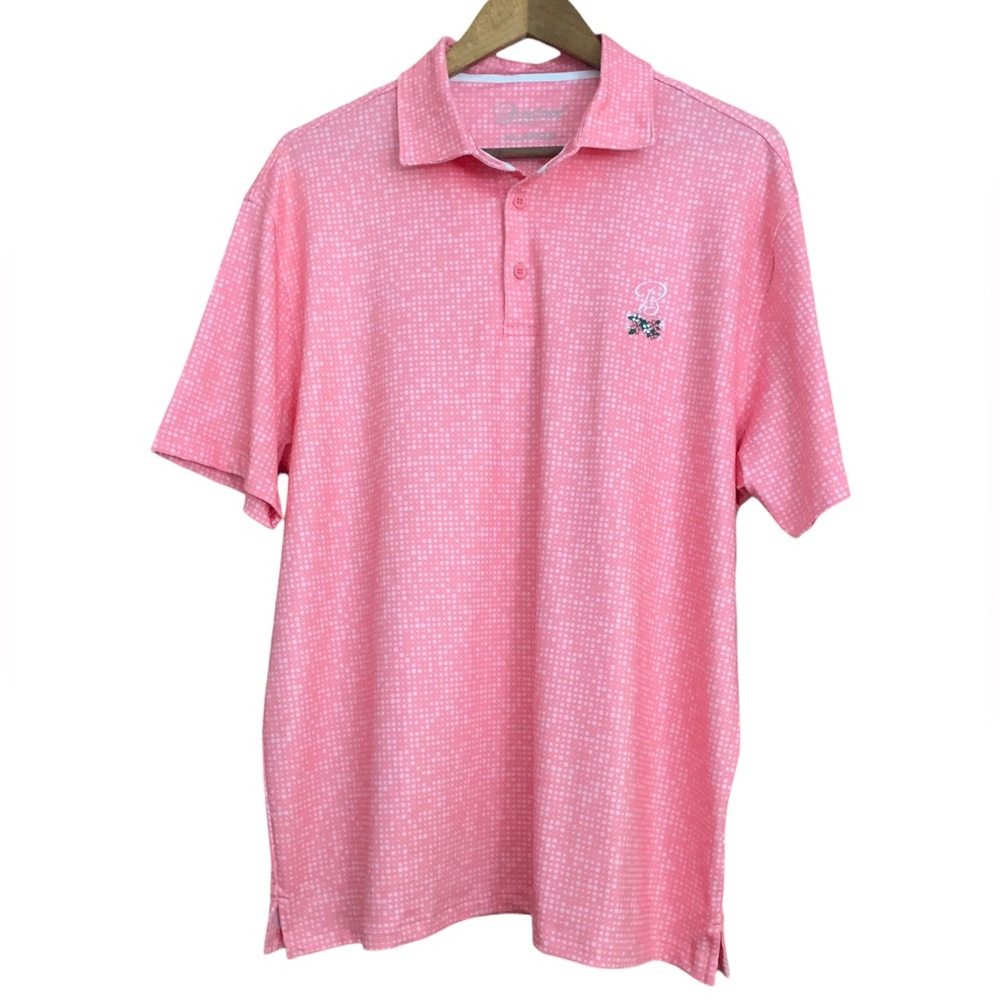 Barstool Sports Golf Men’s short Sleeve Polo Pink White Floral Logo Sz XL